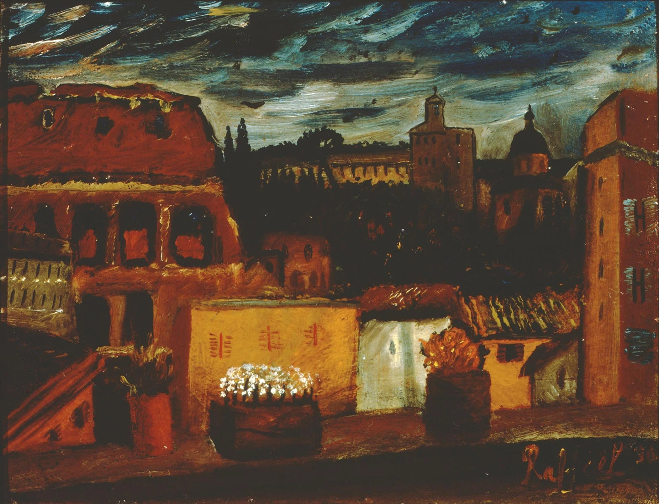 Antonietta Raphaël, Veduta della terrazza di via Cavour, 1929, olio su tavola, 21 × 27,4 cm, Collezione Giuseppe Iannaccone.