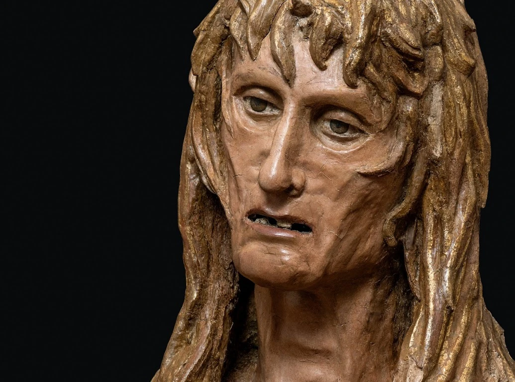Donatello, Maddalena Penitente, 1453-1455, legno, altezza 188 cm, Museo dell'Opera del Duomo, Firenze. Dettaglio del volto.