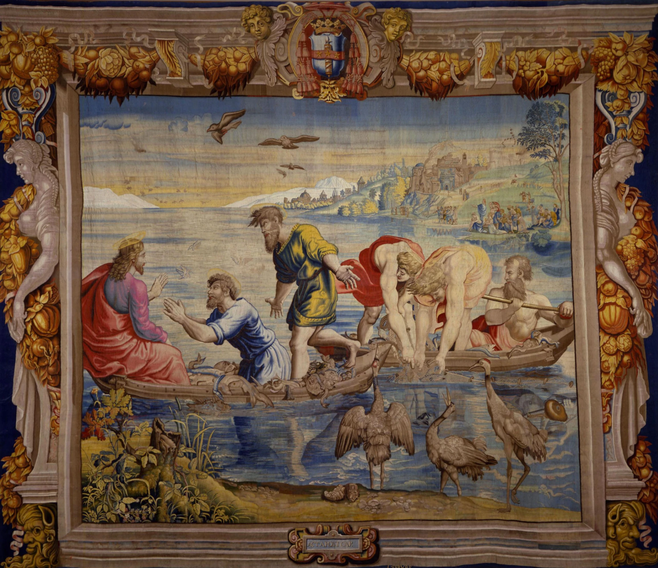 Manifattura Lefebvre, Pesca Miracolosa, 1653-1661 circa, arazzo, 420 x 480 cm, originariamente collocato presso Palazzo Reale di Milano, attualmente conservato presso il Salone del Trono, Palazzo Ducale, Urbino.
