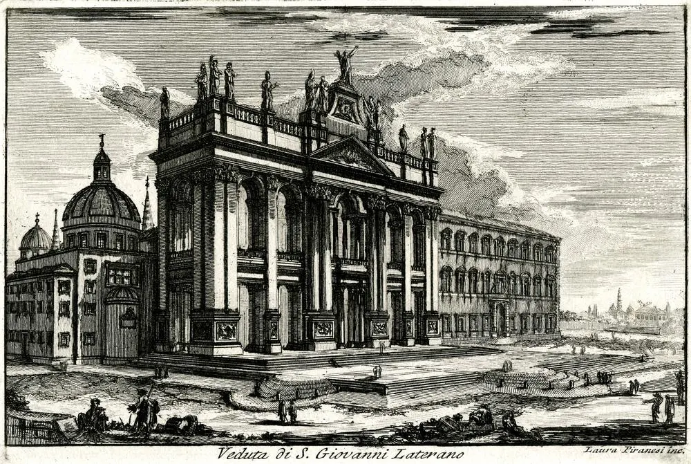Laura Piranesi, Veduta di San Giovanni in Laterano, Roma, 1750-1785 circa, acquaforte, 23 x 40,7 cm, British Museum, Londra.
