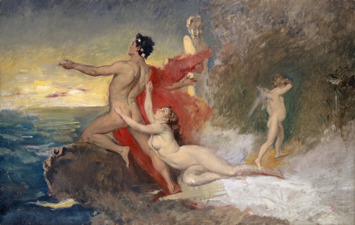 Frank Buchser, Ulisse e Calipso, 1872, olio su tela, 114 × 163 cm, Kunstmuseum, Basilea.