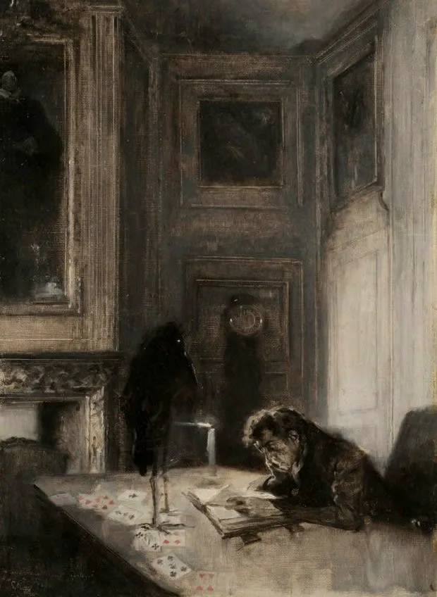 Stefano Macchiati, Uccello nero, 1904, opera ispirata a The Raven, celebre poema d’Edgar Allan Poe pubblicato nel 1845 e tradotto da Baudelaire in francese nel 1853.